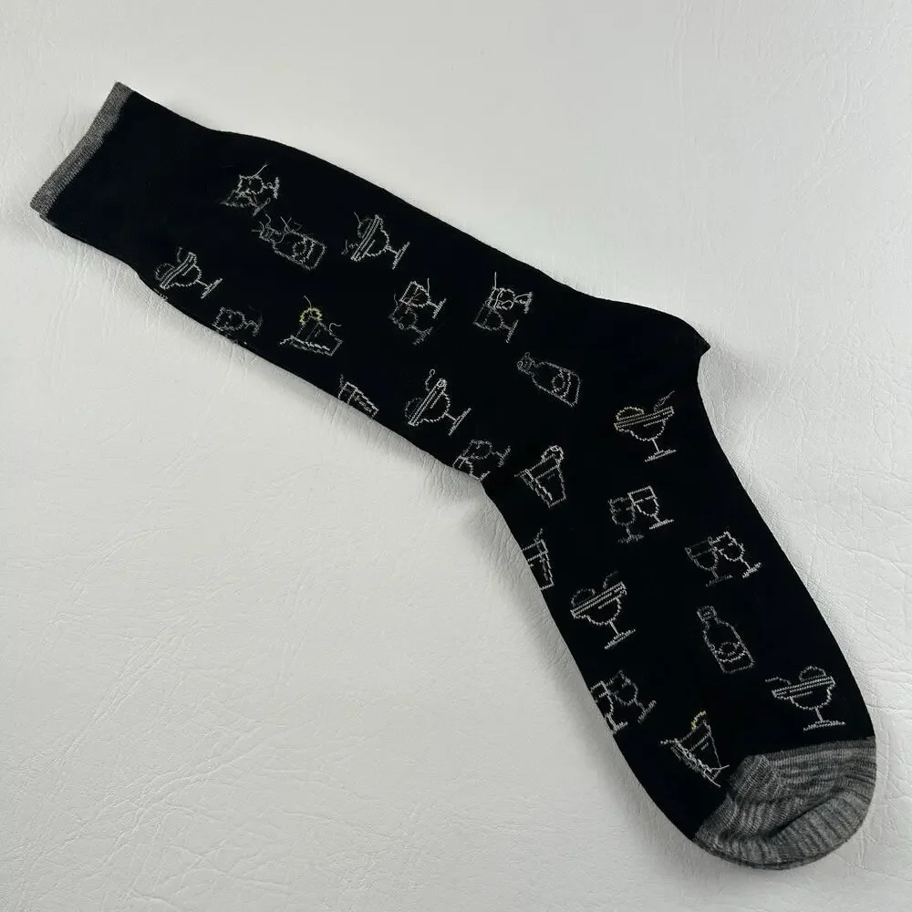 Bugatchi Mercerized Cotton Cocktail Crew Dress Socks Black One Size NWT Italy